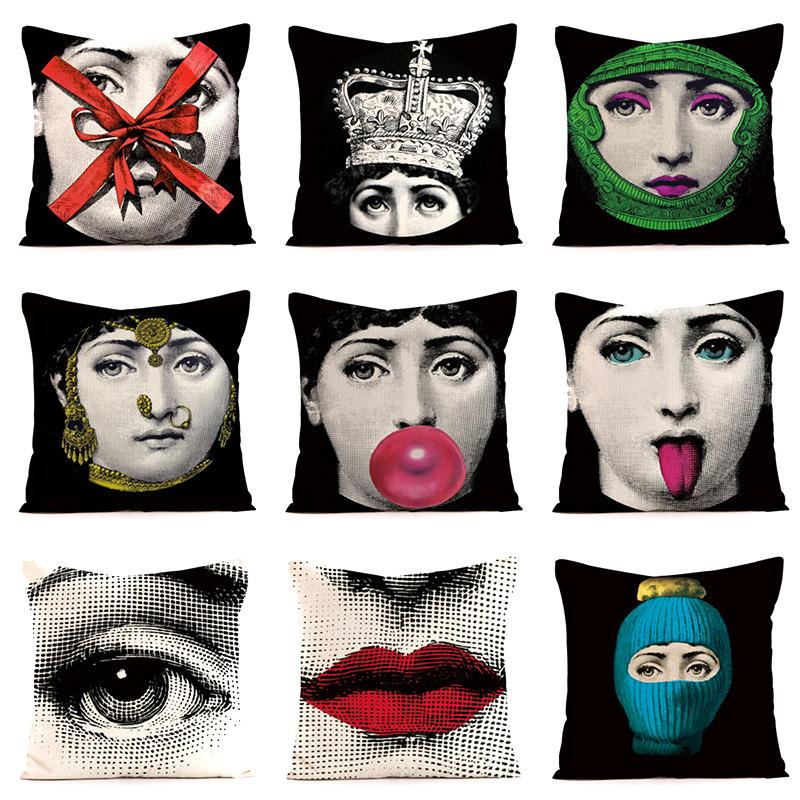 Jmg Clothing Unisex Abstract Nordic Facial Pattern Throw Pillow Cover With Short Plush Print For Living Room Sofa Decoration Cushion Cover