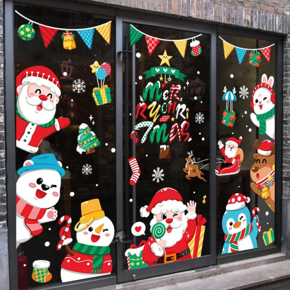 PVC Window Sticker Santa Claus Glass Sticker Fashion Xmas Decal  Shopping Mall
