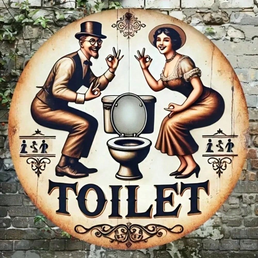Metal Poster Vintage Toilet Wall Art, Retro Bathroom Decor, Funny Tin Sign for Home Bar Man Cave