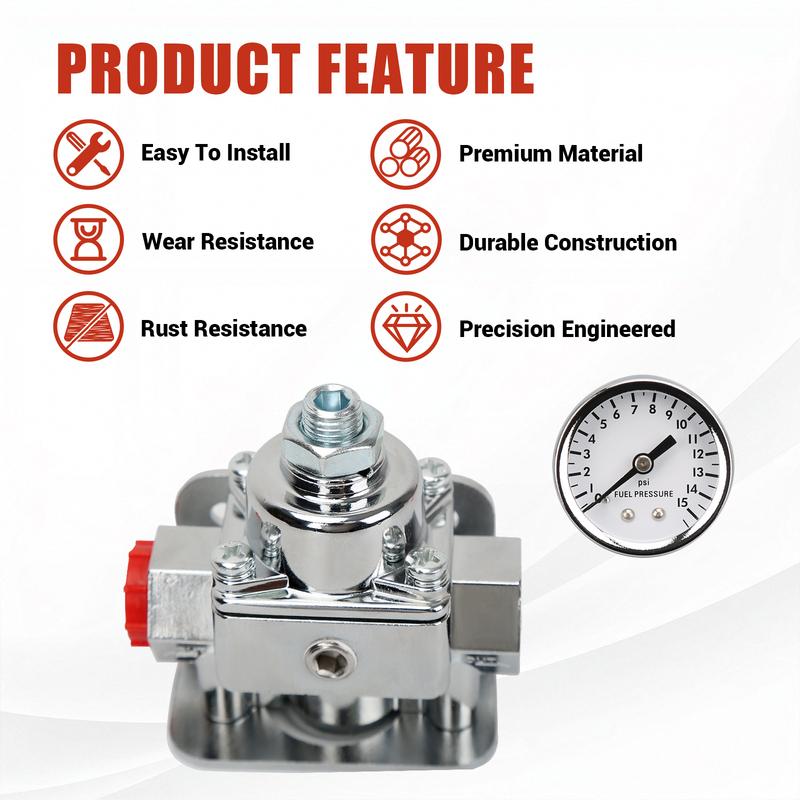 12-804 Fuel Pressure Regulator Carburetor with Gauge Kit 1-4 PSI 3/8IN NPT Port 1-IN&2-OUT Compatible with Holley and Edelbrock