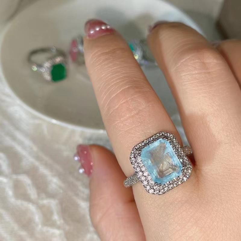 Klassischer 8*10 Paraiba-Ring, rosa, blau, grün, Ring für Damenschmuck, Hochzeit, Brautring, Party-Schmuck, Briefmarken-Ring