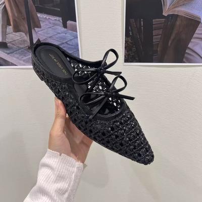Ladies Summer 2025 New Bow Hollow Ladies Slippers Casual Party Ladies Sandals Breathable and Comfortable Beach Vacation Mules