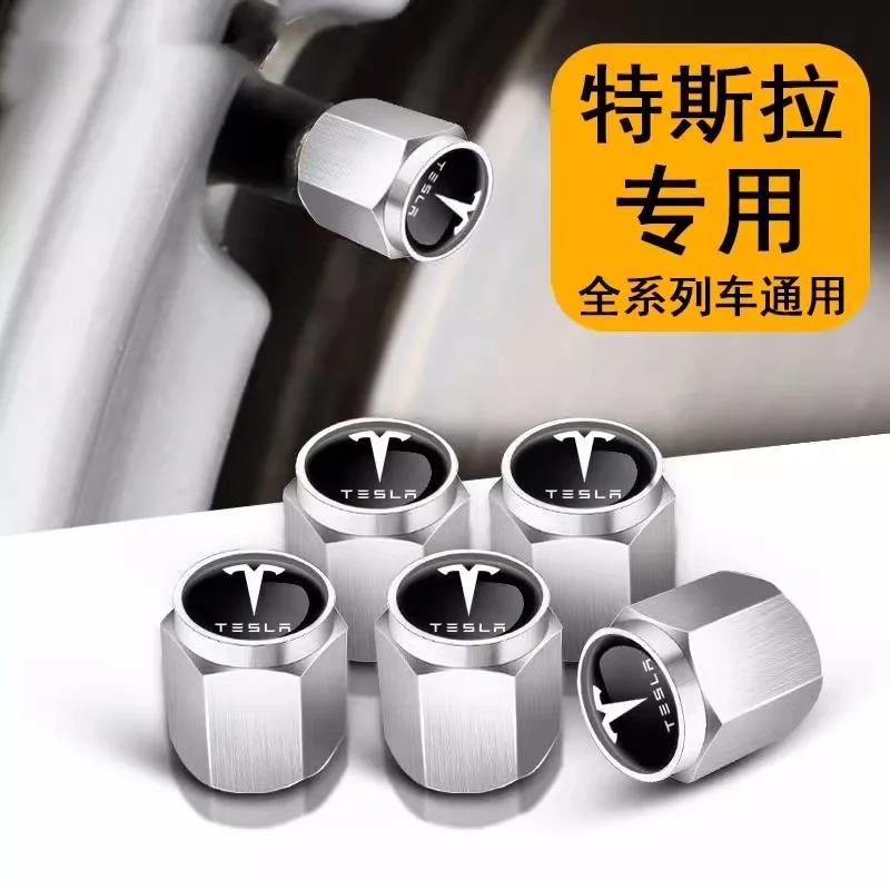Car Sticker Tesla 5PCS Car Tire Valve Cover Aluminium Alloy Tire Wheel Stem Air Valve Cap For Tesla Model 3 Y S X 2021 Roadster