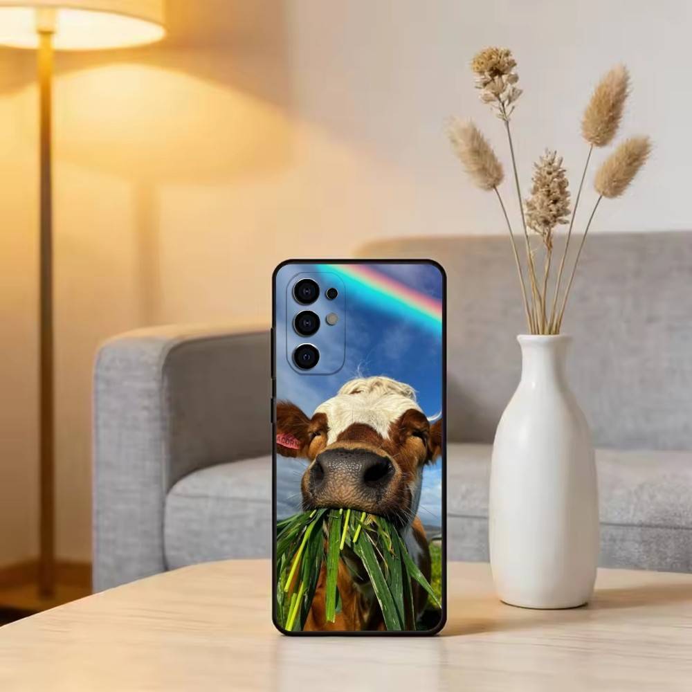 Cute Cattle Phone Case For Samsung S25,S24,S21,S22,S23,S30,Ultra,S20,Plus,Fe,Lite,Note,10,Black Cover