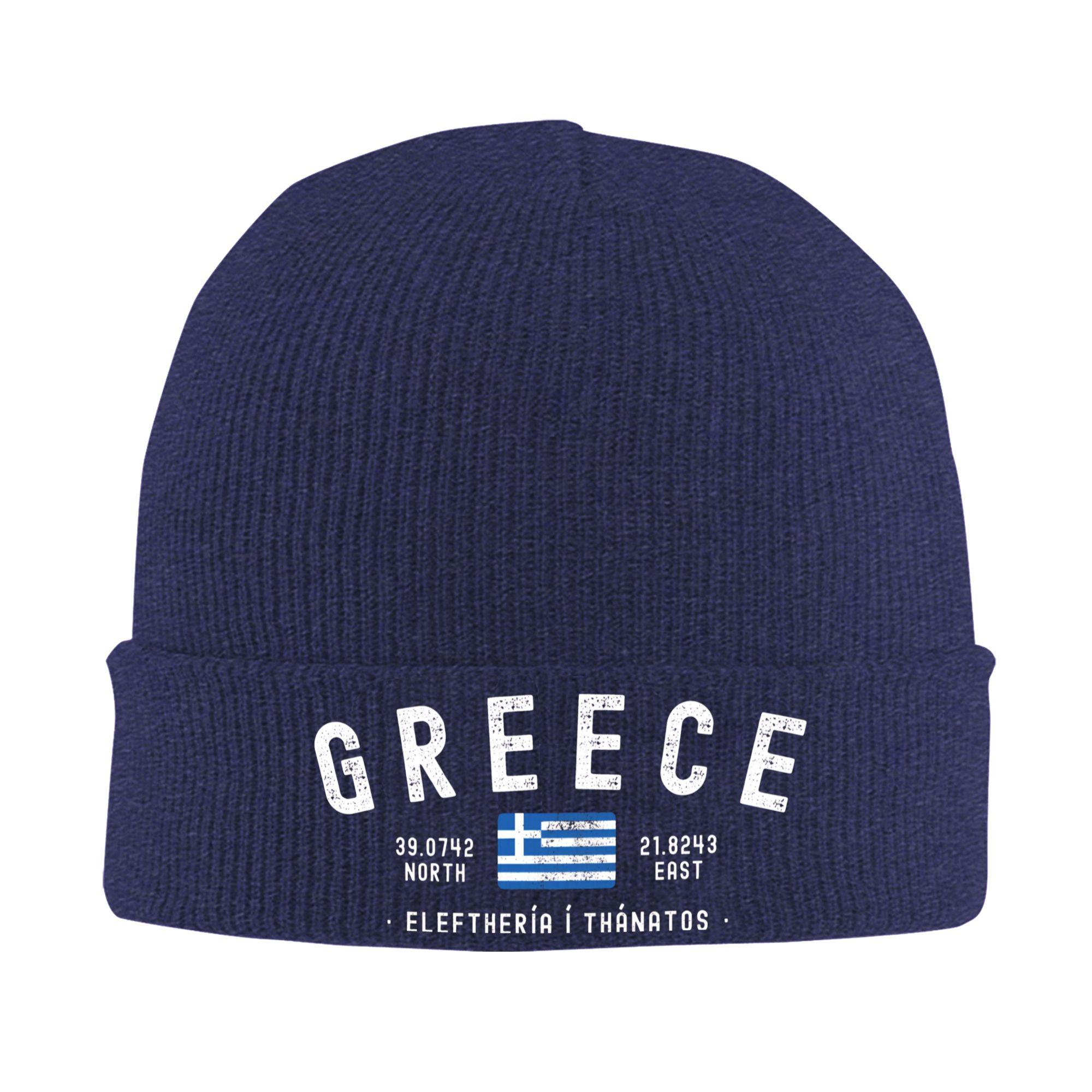 

Unisex Women Greece Flag Beanie Hats Vintage Knit Hat Winter Hippie Caps Custom Elastic Bonnet Hats One Size