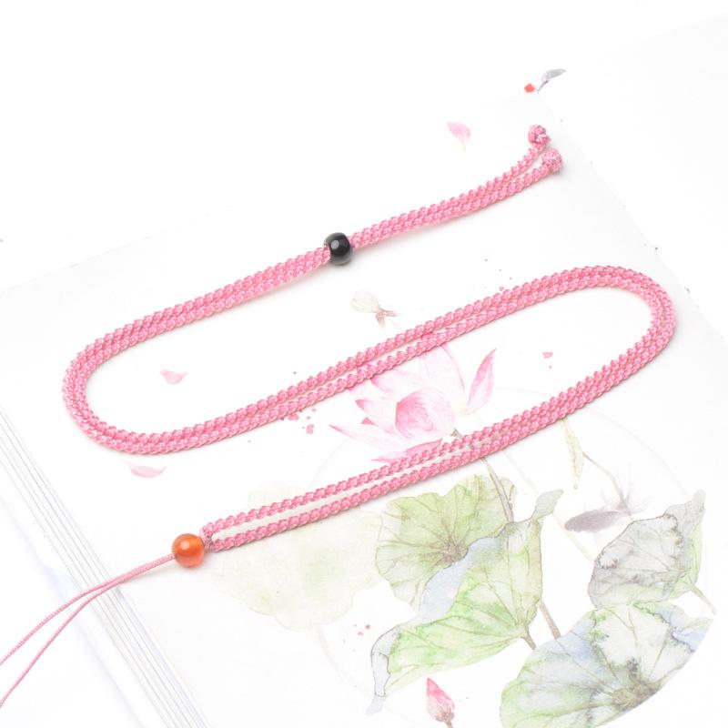 2mm Pineapple Weave Necklace with Red Agate and Jade Pendant