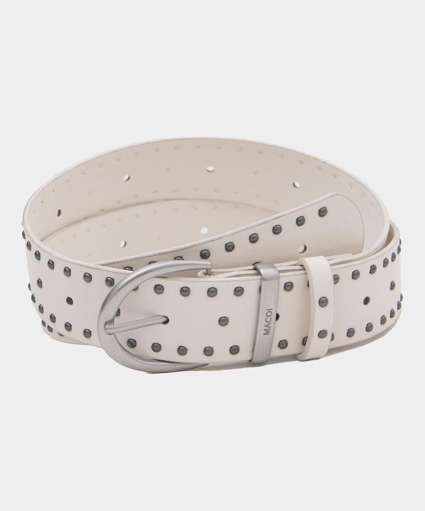 Makoi Vintage Round Buckle Double Stud Leather Belt [Ivory]