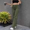 Army Green Elastic Denim Straight Leg Pants - Super Soft Fabric