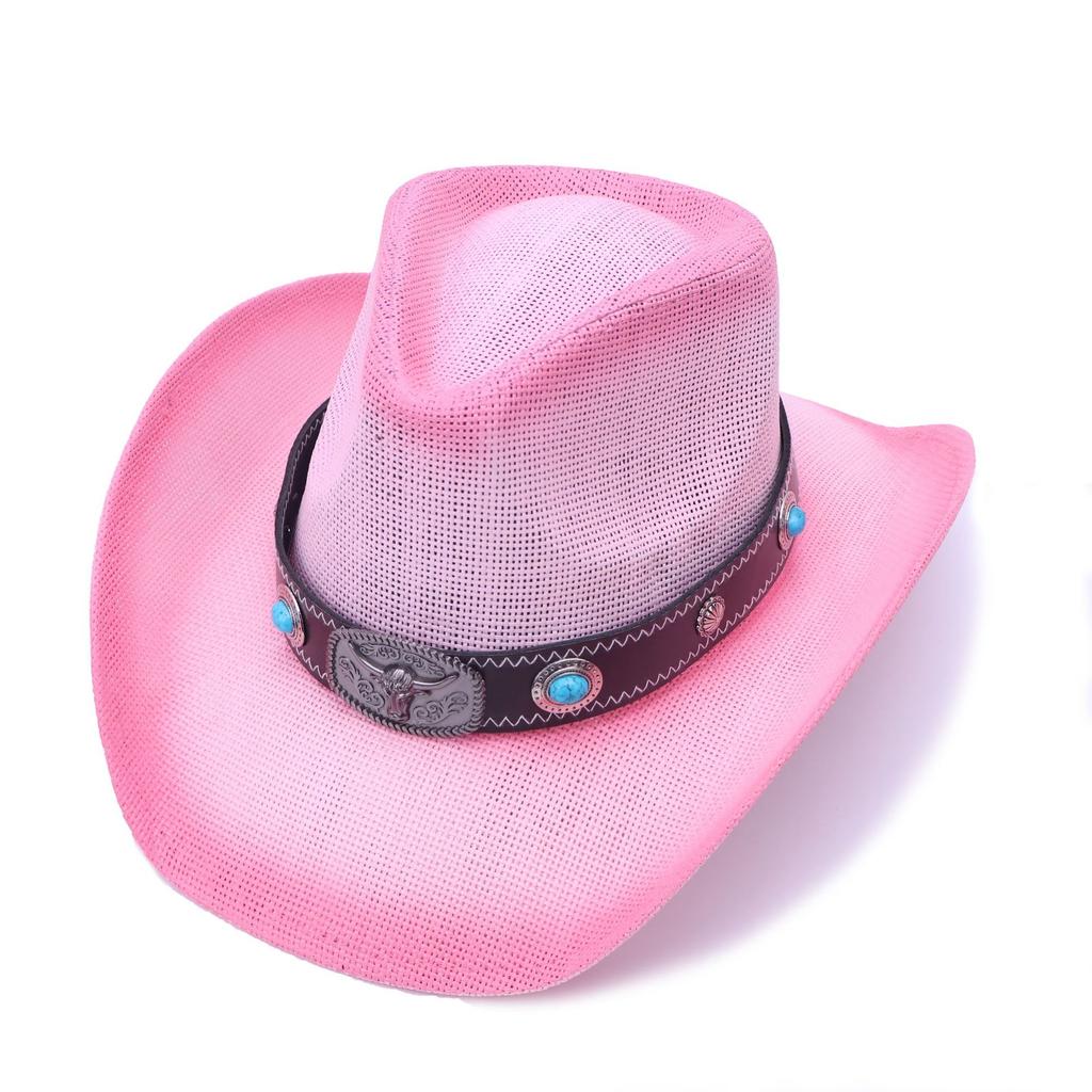 Western Cowboy Straw Hat Women's Big Eaves Outdoor Sun Hat Mountaineering Knight Hat Men's Travel Sunscreen Hat Tide