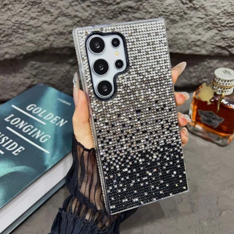 

Роскошный чехол с градиентом и бриллиантами для Samsung Galaxy S24 S23 Ultra S21 S22 Plus Note 20, блестящий блестящий бампер, противоударный чехол для ПК for Samsung S22Ultra чёрный