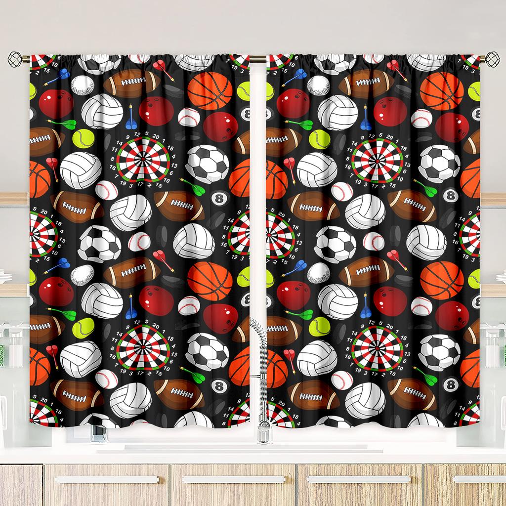 2pcs- baseball, football, rugby polyester curtains, pole bag curtains 42*84, bedroom, living room, home room, party decoration