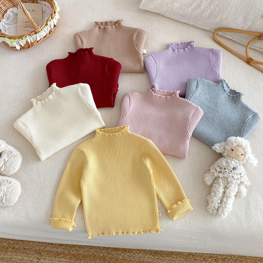 Baby Girls Winter Sweater Solid Color Thick Knitted Pullover Toddler Clothing Warm Fashion Top