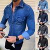 Heren Denim Jas met Lange Mouwen Gewassen Denim Heren Casual Slim Jeans Overhemd