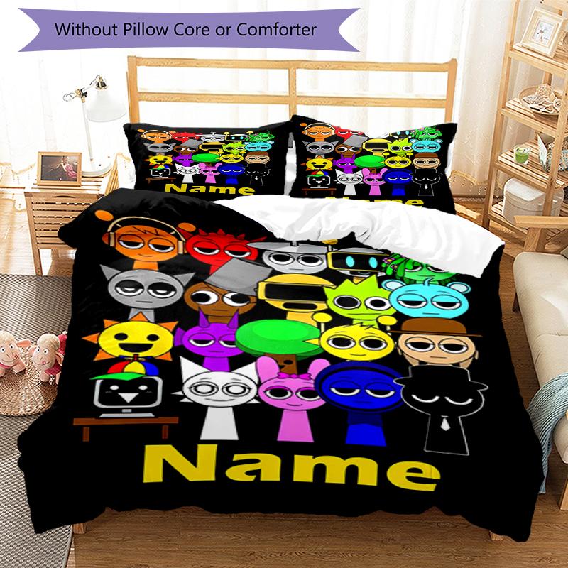 3pcs Custom Name Sprunki Bedding Set Duvet Cover Closure Includes 1 Duvet Cover & 2 Pillowcases, Soft and Comfortable for All Seasons.