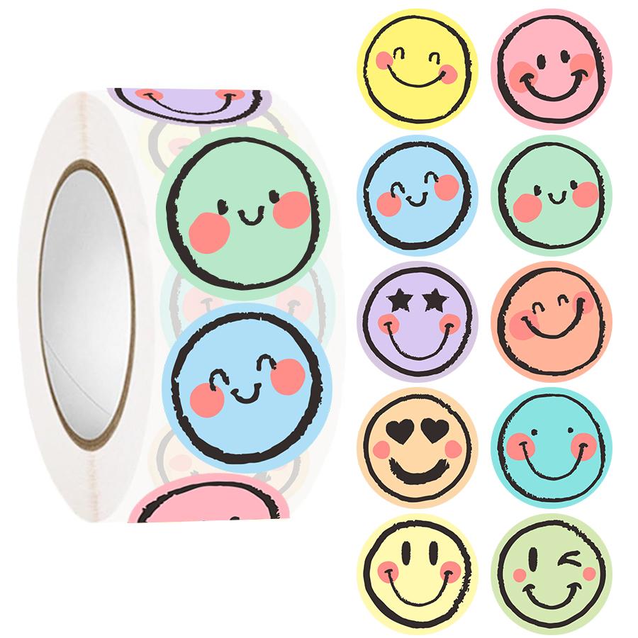 500 Pcs Colorful Round Face Stickers – Pastel Gradient Expressions, Self-Adhesive Matte Labels for Scrapbooking, Journals