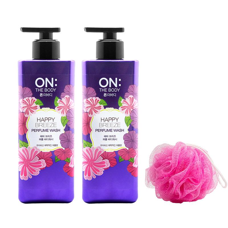 ONTHEBODY Shower Gels Unisex Happiness Breeze 500ml*2+Bath Sponge*1
