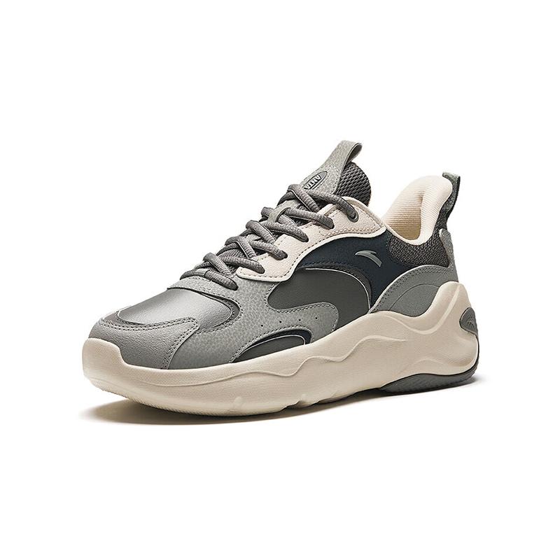 Anta Gravity Thick Sole Shock Absorbing Wear Resistant Height Increasing Low Top Dad Shoes Men sneaker Gray White 112418813-6