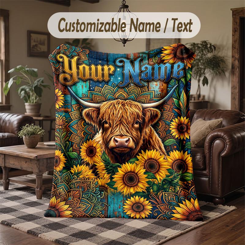 Herbal Garden Theme Throw Blanket Custom Name Text Personalized Blanket Soft Cozy Blanket for Home Sofa Bed