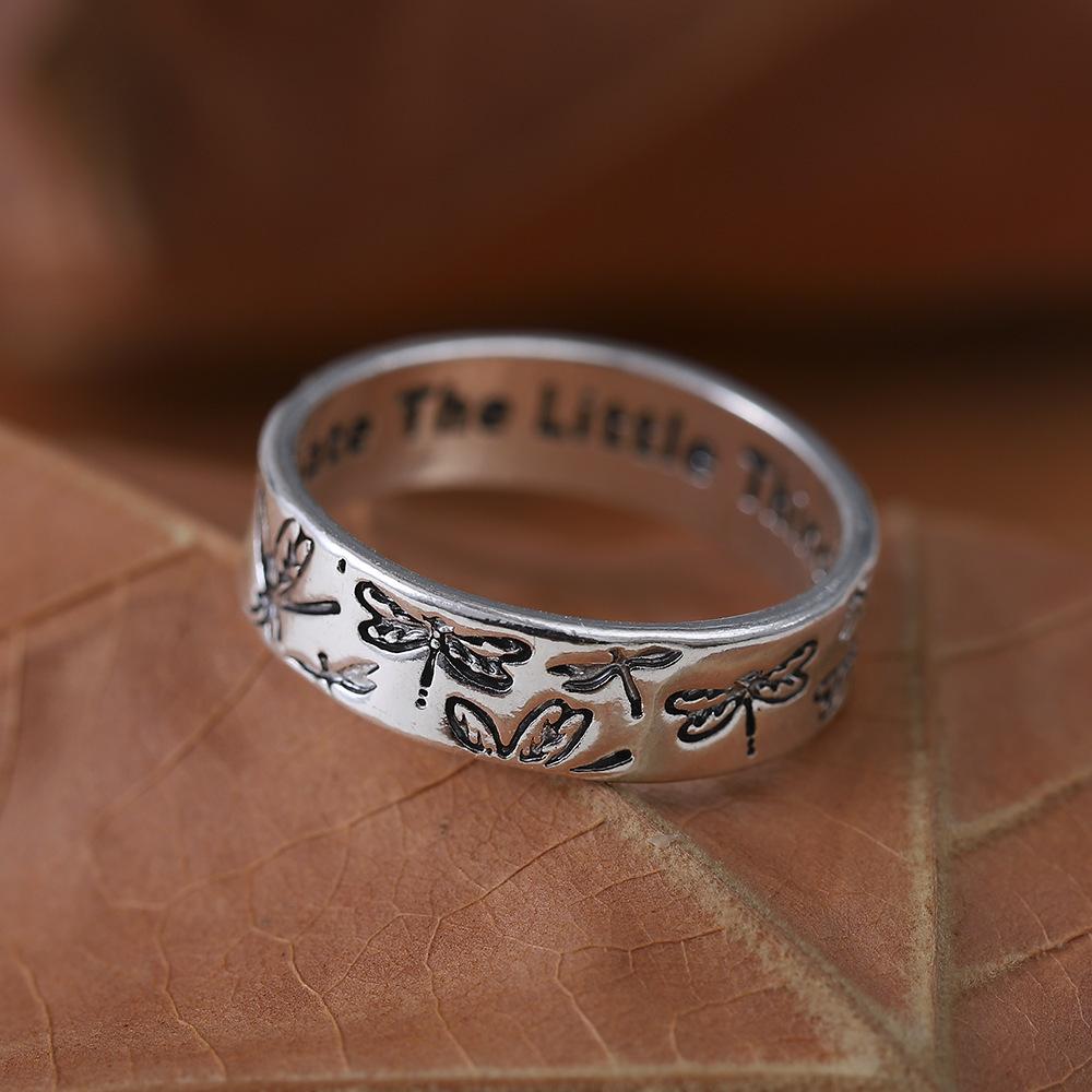 Vintage Engraved Butterfly Ring Exquisite Size Butterfly Letter Women's Ring Couple