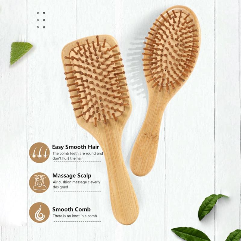Haarbürste aus Bambusholz, Massagekamm, Kopfhautmassagegerät für Haarwachstum, antistatische Glättungsbürste, weicher Bart, Babybürste