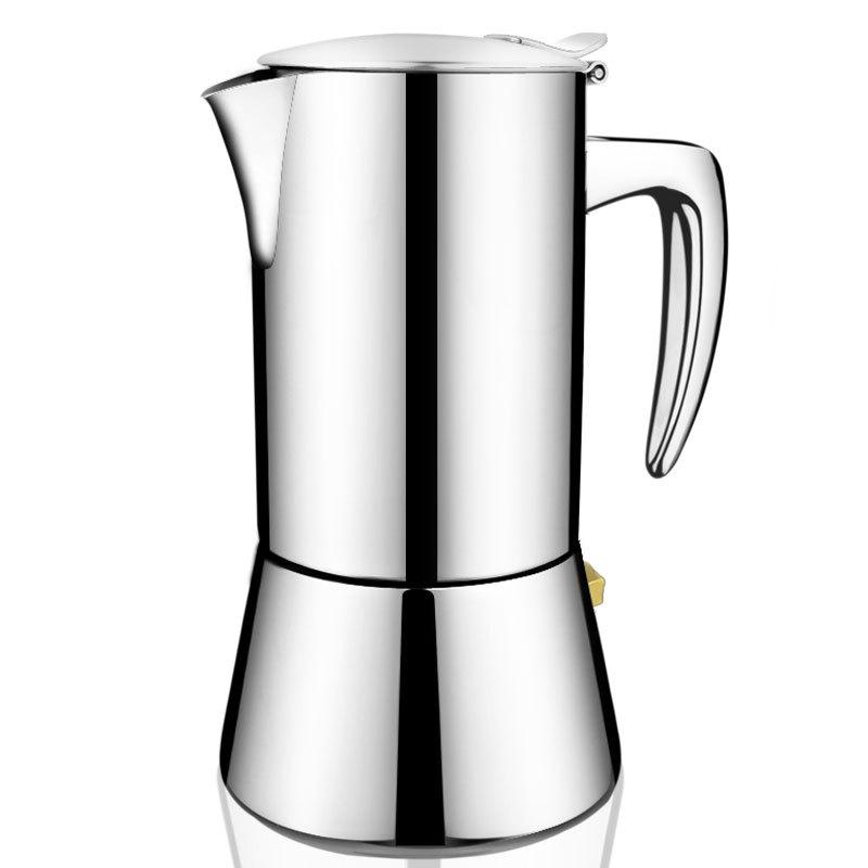 304 Stainless Steel Induction Moka Pot with Tamper, 200ml Portable Italian Coffee Maker