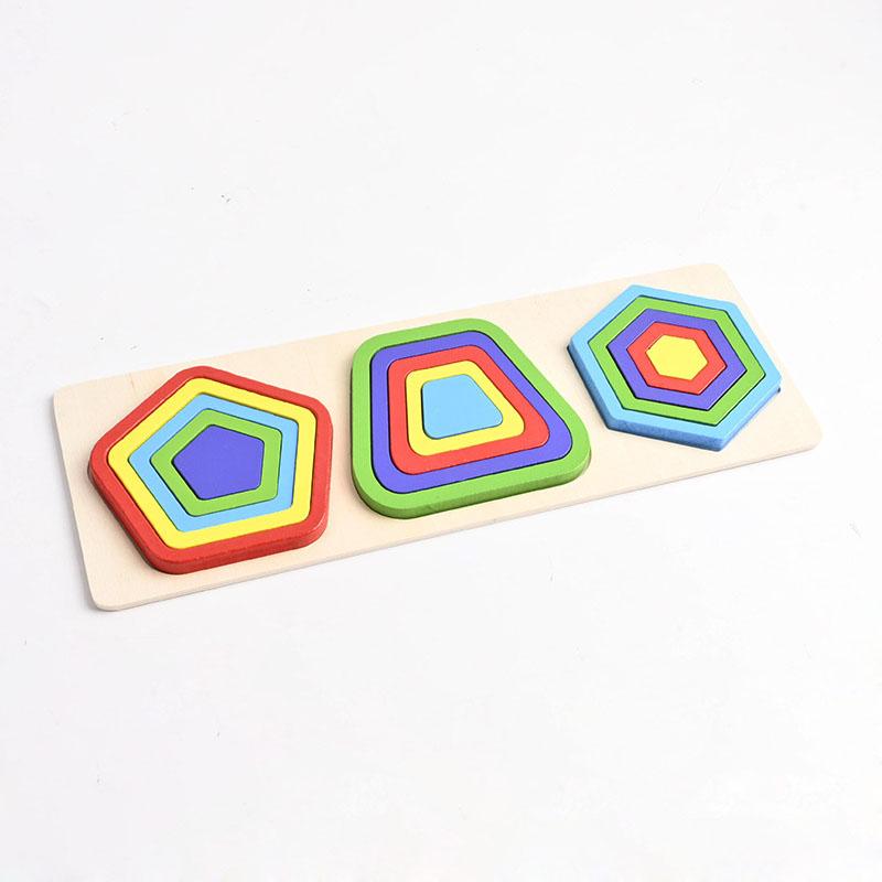 Children's Rainbow Geometric Shape Cognitive Matching Wooden Stereoscopic Baby Early Education Puzzle Toy