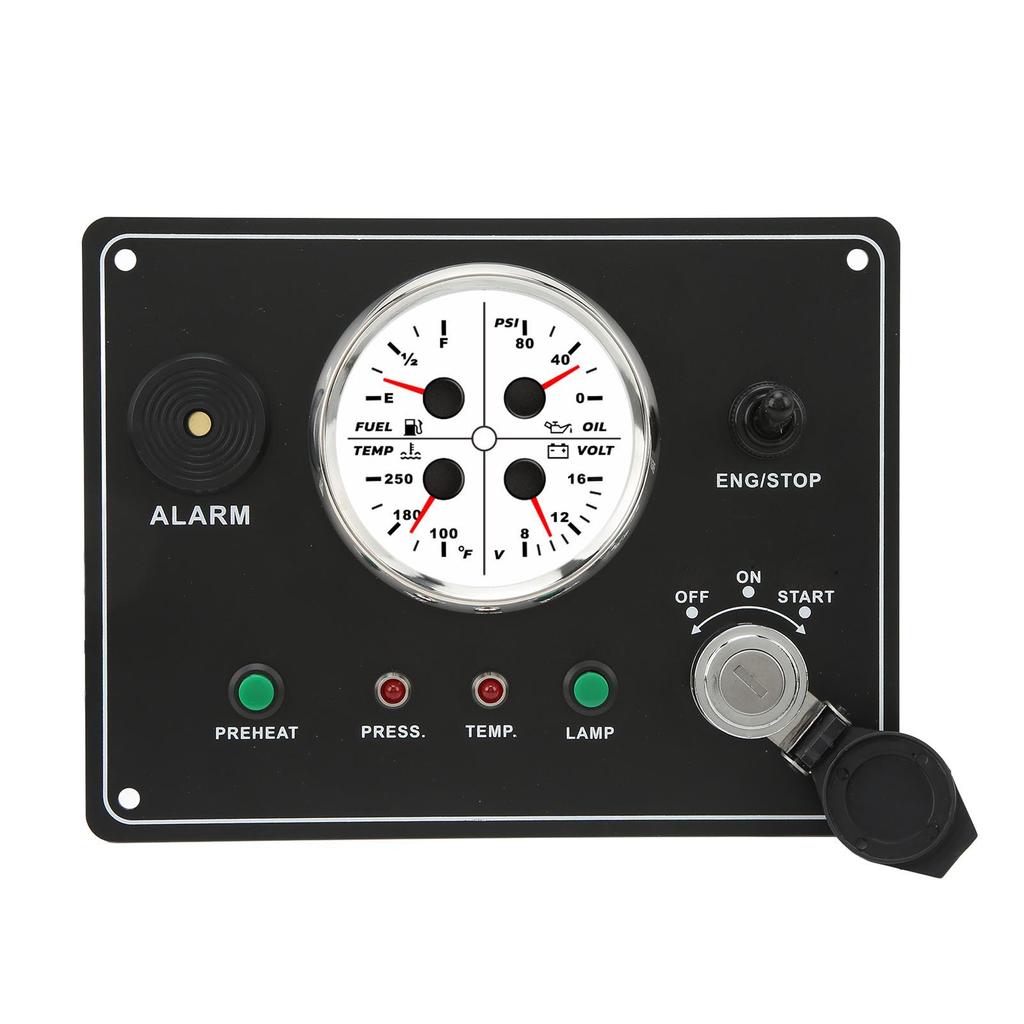4 in 1 Central Control Dashboard DC12V Oil Level Oil Pressure Water Temperature Voltage Red Backlight for RV Boat Yacht