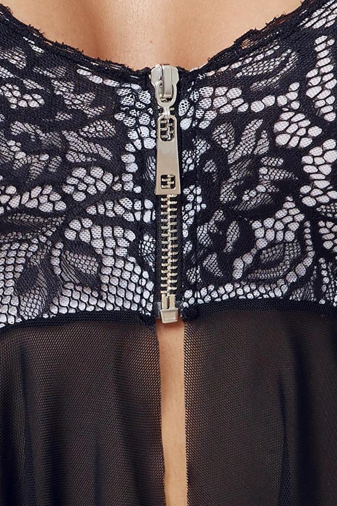 Cottelli LINGERIE - Sexy offenes Hemdchen mit Spitze + Schrittloser String XL
