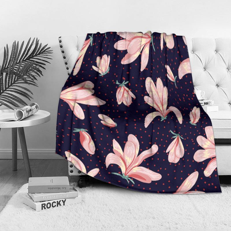Waterproof Fleece Blanket Floral Watercolor Lilies Pink Red Small Throw Blanket for Kids Teens Adults Gift