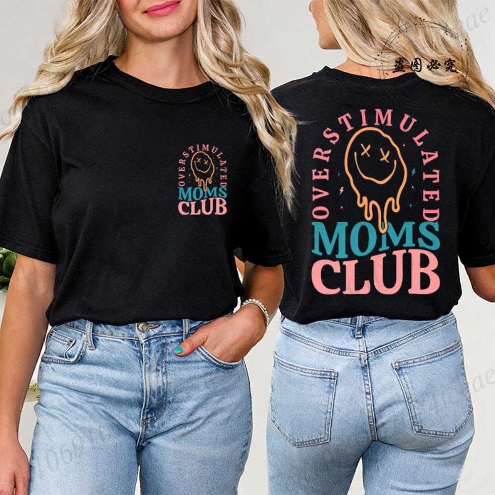 Overstimulated Moms Club Shirt,Mama Birthday T-Shirt,Funny Mama Tee Shirt,short Sleeve Women s Tee Tops Clothing,Mother Gift M