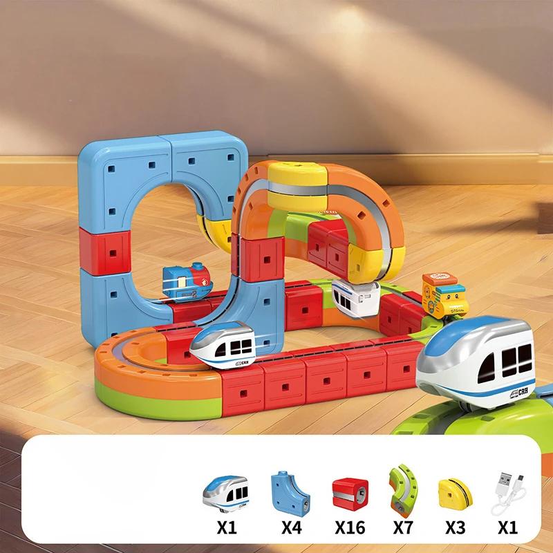 Children Magic Track Train Electric Assembled Building Blocks Magnetic Rail Car Maze Educational Toys for Kids Christmas Gifts