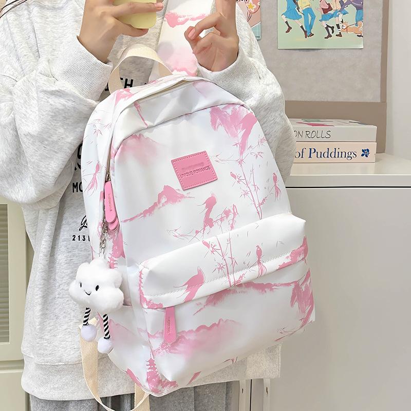 Schoolbag New Chinese Style Ink Painting Backpack Women's 1011 New Small Fresh Retro School Bag Student Class Backpack Bag