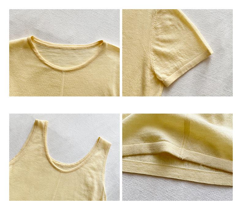 MMC Women's Spring-Summer 2026 Wool Korean Style Short Sleeve T-shirt & Inner Vest Set