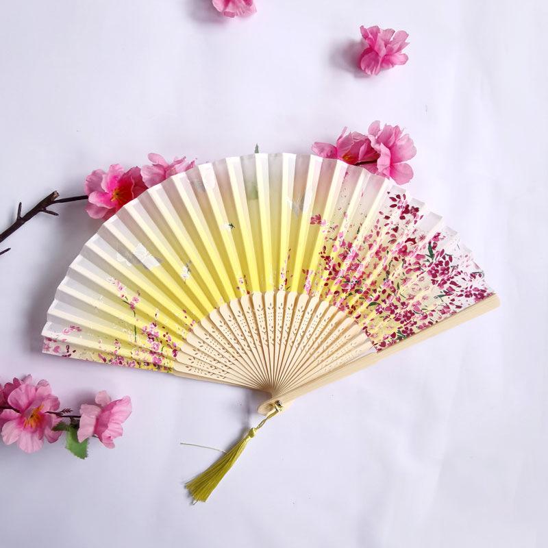 Vintage Bamboo Silk Women's Folding Fan - Portable Dance Gift