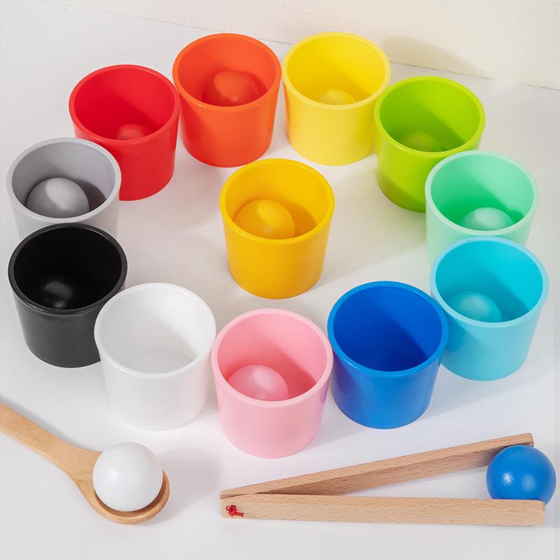 Montessori Baby Concentration Training Set: Ball, Cups, Color Recognition, Matching, Spoon, Hand-Eye Coordination Toy