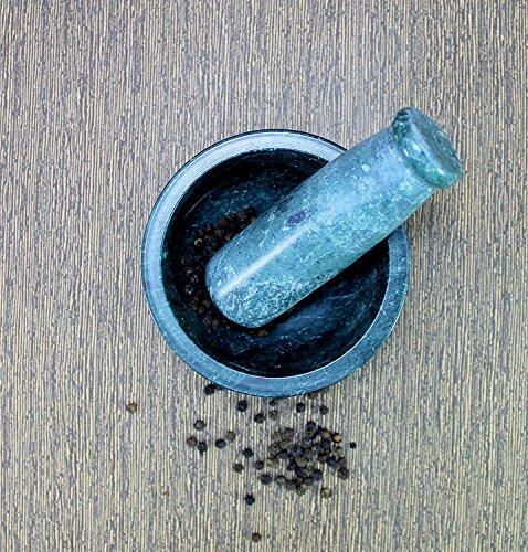 KLEO 4" Diameter Natural Stone Marble Mortar and Pestle Set, Spice Grinder, Medicine Masher (Green 2)