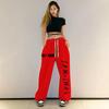 Plus size cores contrastantes hip hop solto sweatpants feminino cintura alta solta casual harem calças