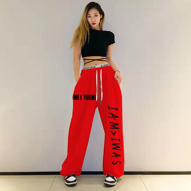 Plus size cores contrastantes hip hop solto sweatpants feminino cintura alta solta casual harem calças