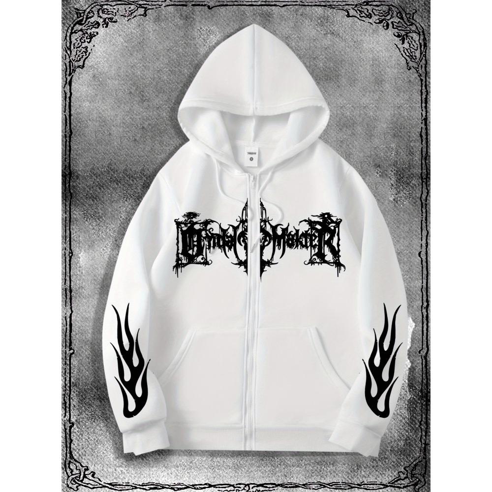 Y2K Gothic Dark Style Printed Zip-Up Hoodie, a Fashionable Streetwear Choice for Casual Occasions, Perfect To Pair with Trendy Outfits