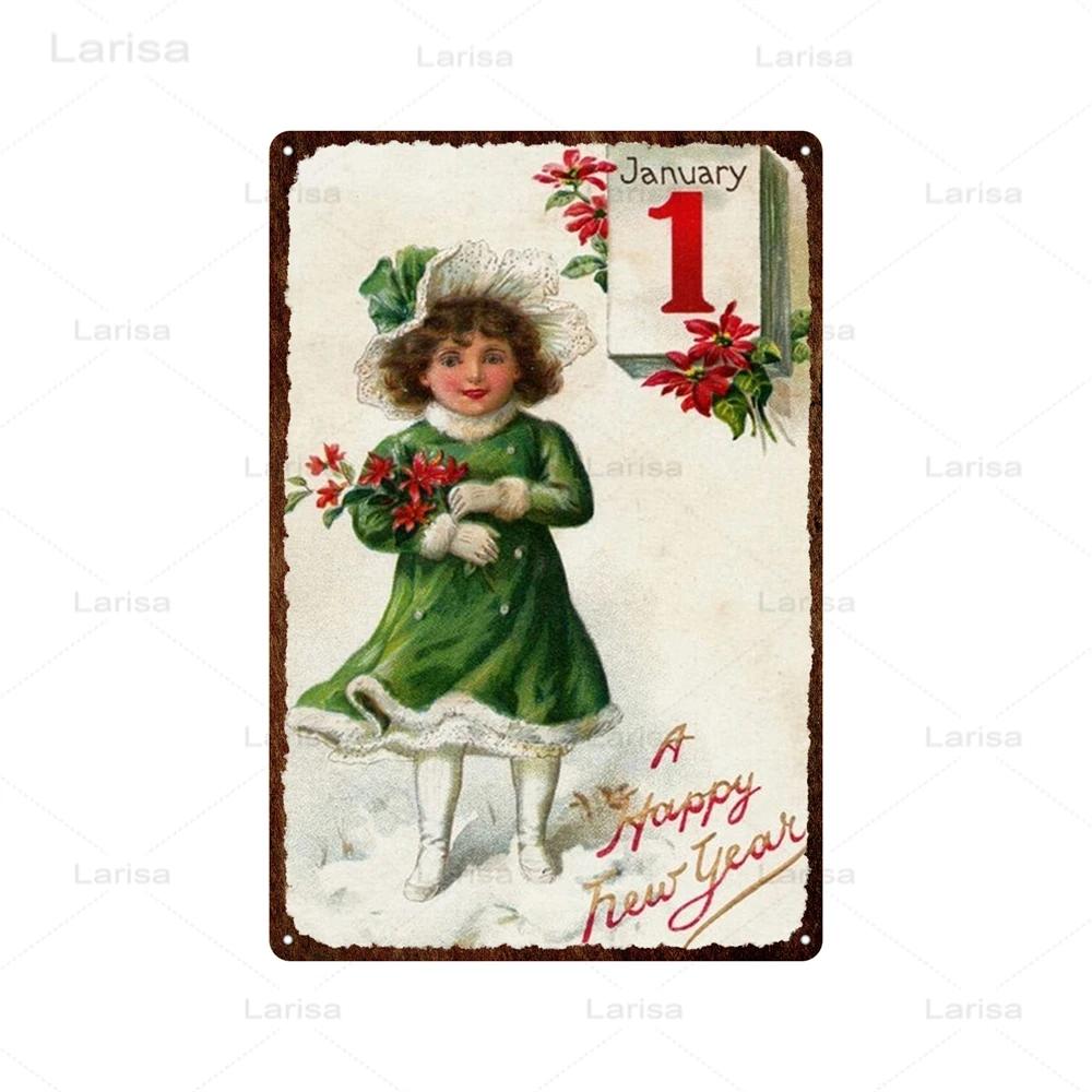 Festival Christmas Santa Claus Tin Sign Vintage Metal Poster Snowman Kitchen Home Bedroom Wall Art Decor Tinplate Signs Plaques