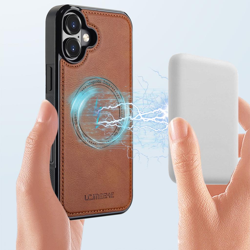 LC.IMEEKE For iPhone 17 Magnetic Case Compatible with MagSafe Leather + TPU Back Cover