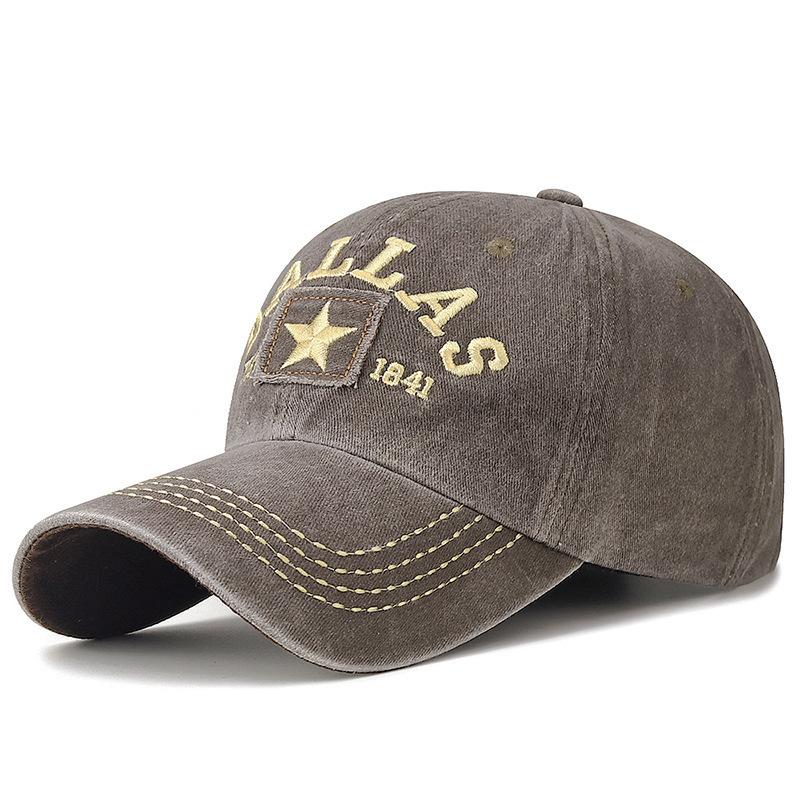 Pentagram Patch Washed Baseball Cap 1841 Embroidered Versatile Vintage Cap Faded Vintage Sun Cap
