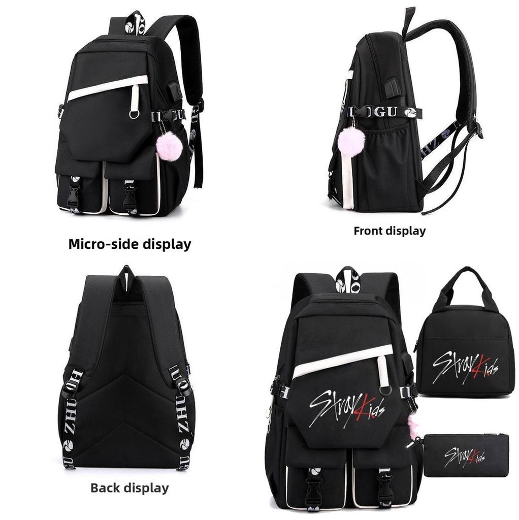 Stray Kids Backpack Lunch Bag Pencil Case Oxford Cloth Student Set For Daily Use