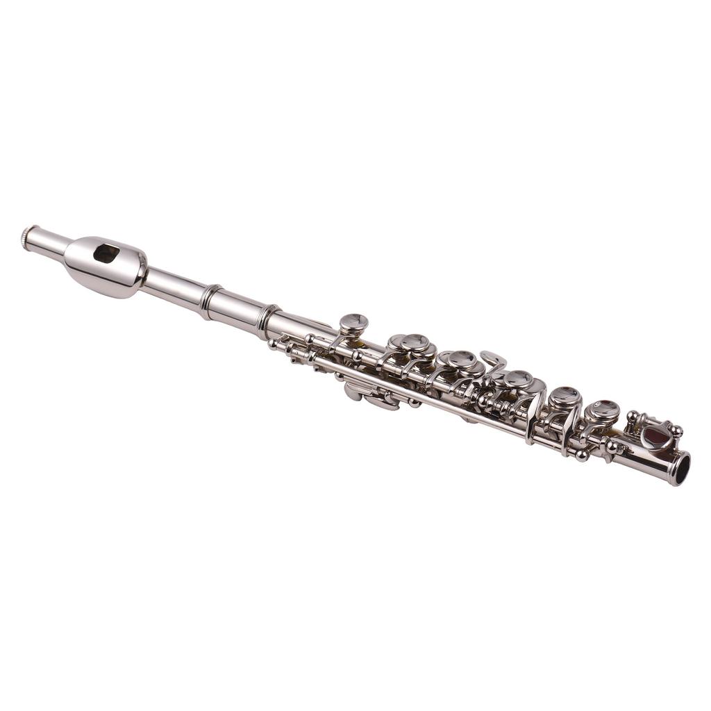 Piccolo Instrument White Copper Nickel Plated C Key Piccolo Flute for Beginners Students with Hard Case Cleaning Rod Cloth and Gloves