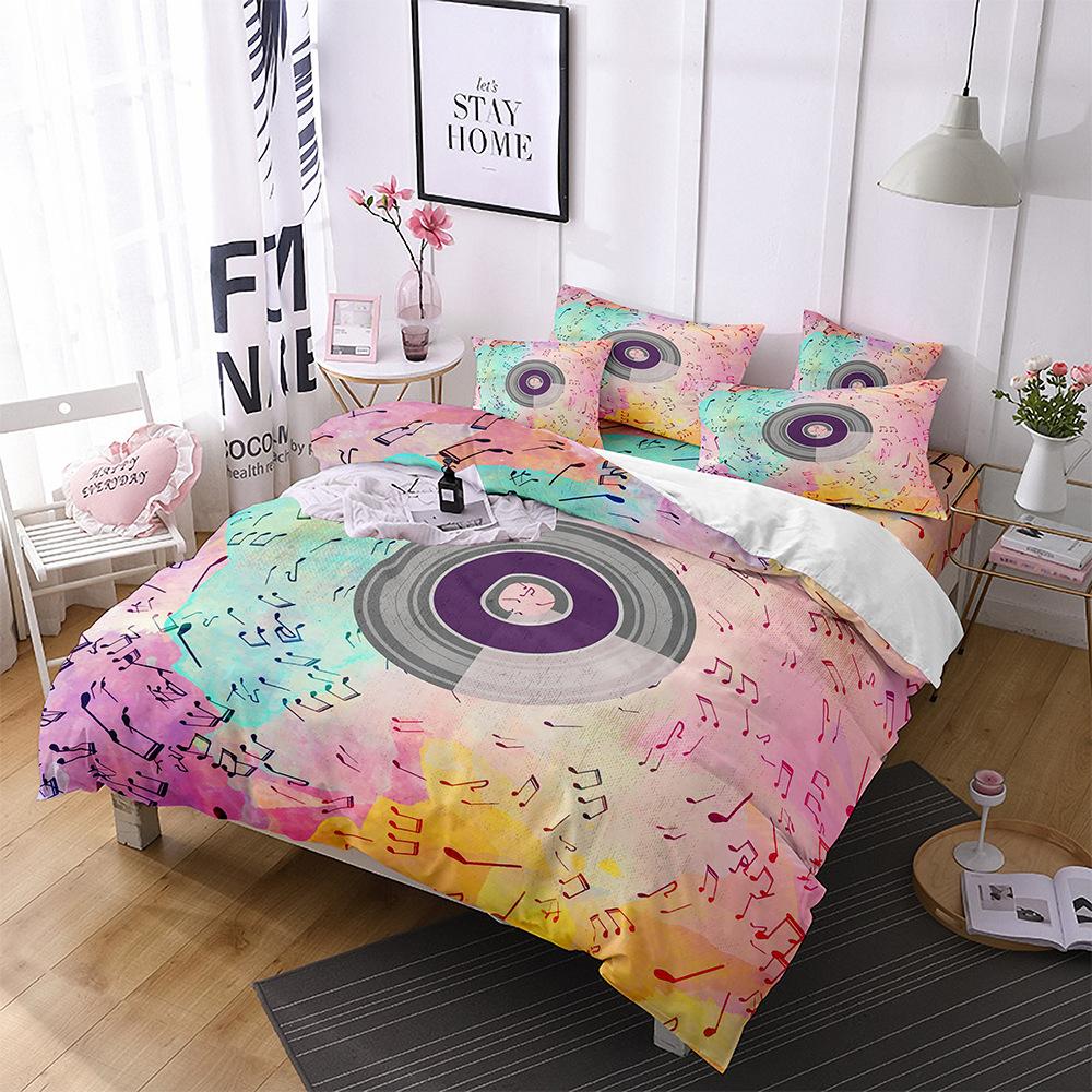 Music Theme Polyester Duvet Cover Set 3D Guitar Piano Bedding Set King Queen Twin Full Size for Kids Boys Girls Room Decoration