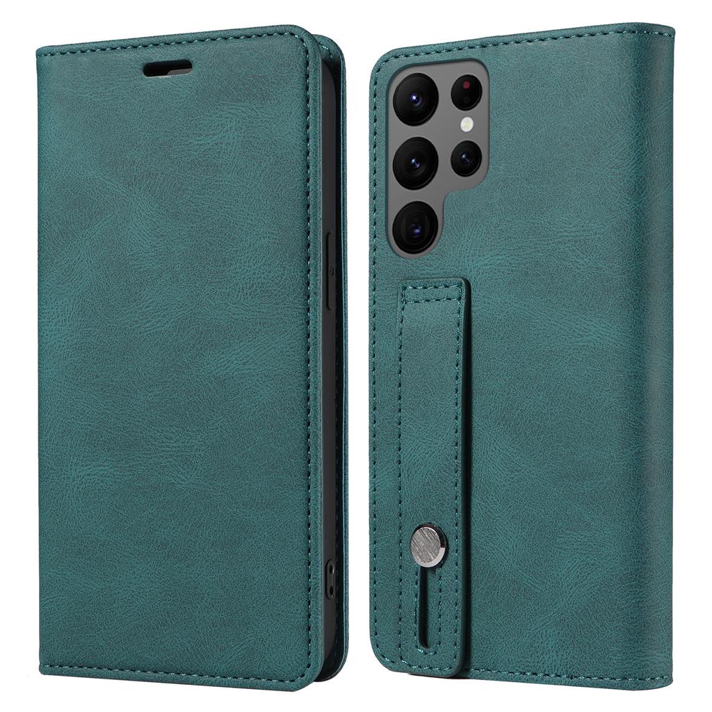 For Samsung Galaxy S24 Ultra Leather Case Wristband Design Stand Phone Cover