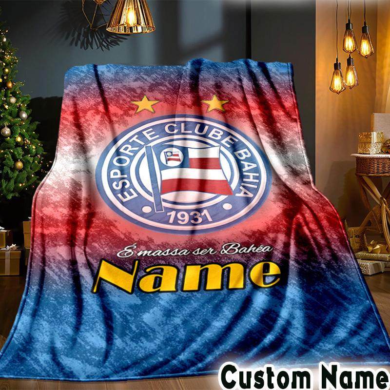 Custom Name Esporte Clube Bahia Crest Throws Blanket Flannel Blankets for Couch Bed Gifts for Men Women Picnic Blanket Christmas Fan Gifts
