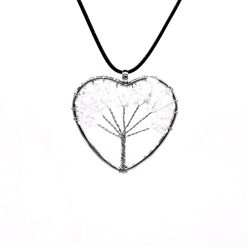 Natural Gravel Crystal Tree Of Life Heart-Shaped Colorful Natural Stone Fortune Tree Love Necklace N38