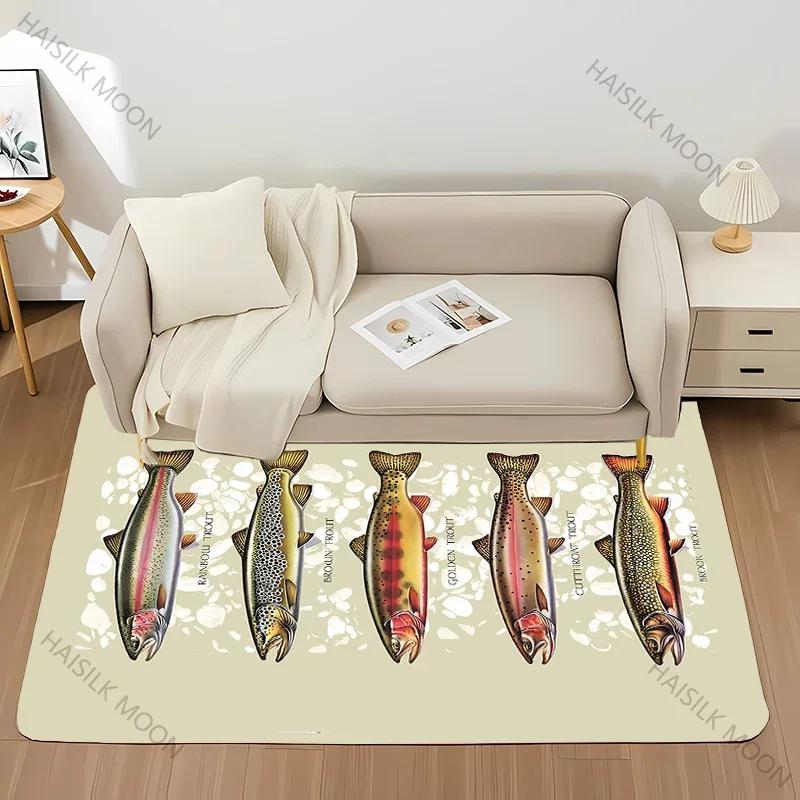 1pc Brown Trout Pattern Area Carpet, Living Room Bedroom Bed Mat, Non-slip Durable Rug,Modern Simple Style,Machine Washable Rug