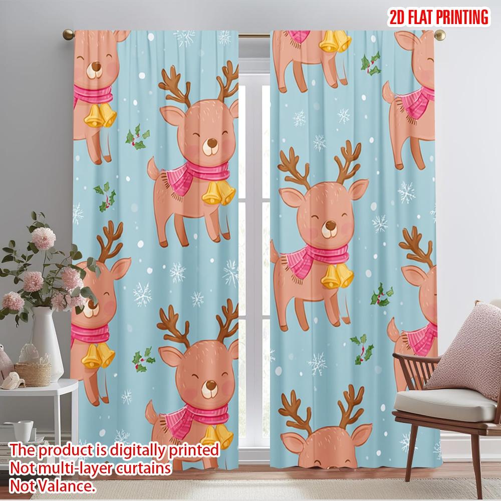 

2pcs,2D plane printing Window Curtain Christmas Reindeer Day Versatile 100% Polyester (without rod) Home Decor for Living Room & 52.50×116.00 CM 2pcs